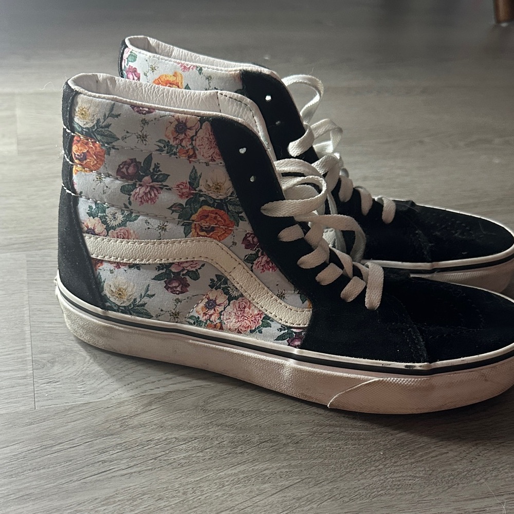 Vans Black and Floral Print High-Top Sneakers